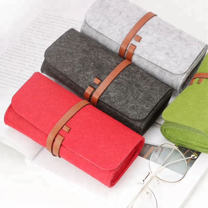 Cina top di vendita portatile della cassa di vetro 100% feltro di lana di occhiali da sole del sacchetto occhiali sacchetto