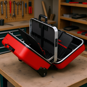 Caja de herramientas roja Twin Move con ruedas y compartimentos interiores para un almacenamiento organizado - Product Image 3