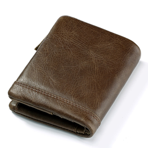 <span class=keywords><strong>Porte</strong></span>-cartes à trois volets en cuir véritable pour hommes, portefeuille mince vintage, poche à <span class=keywords><strong>monnaie</strong></span>, 10 cartes - Product Image 1
