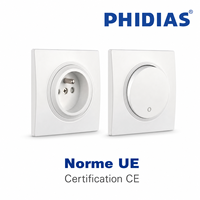Prise murale modulaire PHIDIAS EU 10A/16A 250V, cadre en PC ignifuge, certifiée CE pour usage commercial