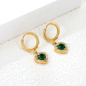 Joyería de Moda al por Mayor, Aretes Colgantes de Acero Inoxidable, Chapados en Oro de 18k, con Circonita Verde, Aretes de Corazón para Mujer - Product Image 5