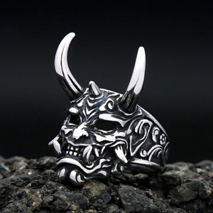 yunnique Viking <b>Titanium</b> Steel Men's <b>Ring</b> Mask Skeleton Design Geometric Shape Gift Jewelry - Product Image 1