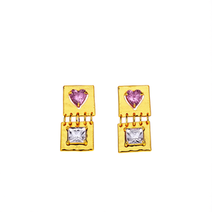 Fashion Drop <b>Earrings</b> PVD Gold Plated 316L Stainless Steel Sustainable Resistant Heart <b>Crystal</b> <b>Studs</b> - Product Image 2