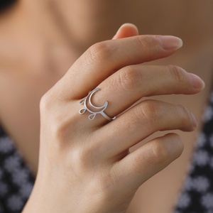 Mặt Trăng Nữ Thần Phước Lành Phụ Nữ Nhẫn Có Thể Điều Chỉnh Mặt Trăng Và Teardrops Wiccan Pagan Biểu Tượng Thép Không Gỉ Đồ Trang Sức - Product Image 4