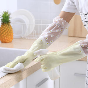 Gants en caoutchouc imperméables à manches longues, 50cm, doublés de polaire épaisse, pour la cuisine, la vaisselle, les travaux ménagers, le nettoyage du linge - Product Image 2