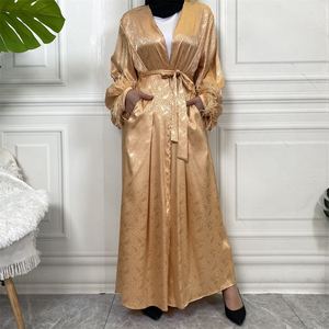 1950 # Pena Cuff Print Cetim Oriente Médio Robe Abaya Mulheres Muçulmanas Bolsos <span class=keywords><strong>Cardigan</strong></span> - Product Image 3