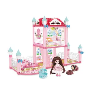 rumah barbie Suppliers-Rumah Boneka Barbie Mewah, Rumah Boneka Prasekolah Gadis dengan Musik dan Lampu dengan Boneka Keluarga