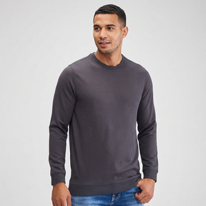 Sweat-shirt en tricot jacquard pour homme, manches longues, col rond côtelé, pull personnalisé gris anthracite, fabricant de vêtements OEM - Product Image 1