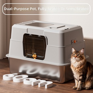Bac à litière carré pour chats adultes en acier inoxydable, extra large, manuel, amovible, entièrement fermé, anti-odeur, anti-éclaboussures et durable - Product Image 5