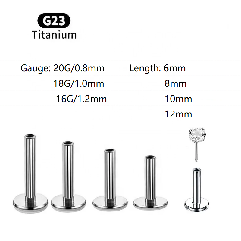 G23 astm f136 زرع الصف 18g labret 1 stud التيتانيوم labret بدون خيوط شريط المشاركات ثقب الجسم المجوهرات بالجملة دي titanio