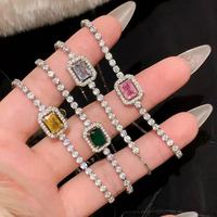 Bracelet tennis carré en zircon coloré avec halo, en laiton plaqué or 18 carats, anti-ternissement, bijou tendance, idéal pour un cadeau