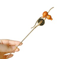Bâtonnet à cheveux en forme de calebasse de style chinois avec pompon pour femme, élégant bâtonnet en métal, épingle à cheveux Hanfu, accessoires capillaires de style ancien