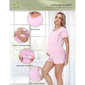 Conjunto de Pijamas de Maternidad para Mujer, Manga Corta, Ropa de Dormir Transpirable de Viscosa de Bambú, Tallas S a XXL - Product Image 2