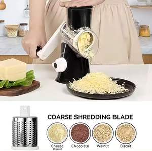 Râpe de cuisine manuelle, trancheuse à légumes avec 3 lames rotatives, râpe à fromage avec poignée, trancheuse ronde, moulin à noix - Product Image 4