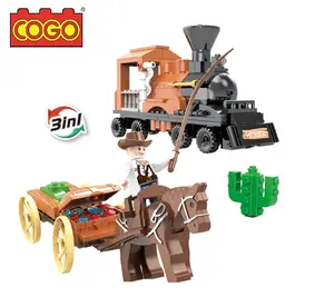 Cogo 212 Pcs Monteer Plastic Groothandel Heet Verkoop Bouwsteen Trein Auto Cowboy Stad Speelgoed Voor Kids