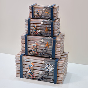 Mediterranean Style Wooden <b>Storage</b> <b>Boxes</b> Set Of 4 Stackable Rectangular Toy Organizer For Living Room Pine <b>Material</b> - Product Image 2