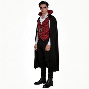 Costume da <span class=keywords><strong>Vampiro</strong></span> Classico per Uomo, Mantello Nero, Gilet Rosso con Colletto Alto, Outfit Gotico da Conte <span class=keywords><strong>Dracula</strong></span>, Abito per Halloween e Carnevale - Product Image 2