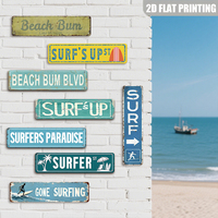 8 panneaux métalliques plats 2D imprimés sur le thème de la plage et du surf, décoration murale pour patio, piscine et plage