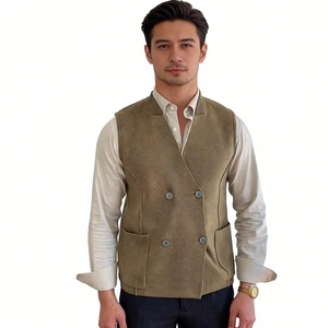 <strong>Men's</strong> Double Breasted <strong>Knit</strong> Wool Vest - Stand Collar Sleeveless <strong>Waistcoat</strong> with Pockets Sehe Fashion - Product Image 6
