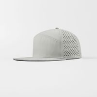 Venta al por mayor de 6 paneles personalizados de pico plano azul marino impermeable estructurado bordado logotipo láser agujero perforado Snapback gorra