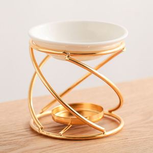 Lampe chauffante créative en métal pour huiles essentielles, brûleur d'huile en céramique doré, chauffe-cire, décoration d'intérieur - Product Image 6