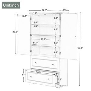 Meuble de rangement de salle de bain autoportant DB avec deux tiroirs et étagère réglable Panneau MDF peint Design large - Product Image 3