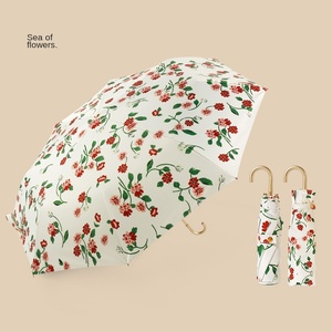 Paraguas de Doble Uso para Sol y Lluvia para Mujer, con Diseño Floral Dorado y Varilla Dorada, Diseño de una Sola Pieza, Gran Venta - Product Image 6