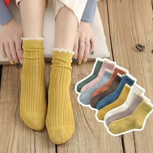 Women's Mid Calf Socks Lace Trim Ribbed Knit Breathable Autumn Winter Style Korean Japanese Lolita Fashion - Product Image 2