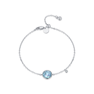 Pulsera de Plata S925 con Circonita Cúbica Redonda en Tono Aqua, Cadena Ajustable, Joyería Elegante y Minimalista, Regalo Ideal - Product Image 1