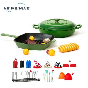 Ensemble de 2 ustensiles de cuisson <span class=keywords><strong>en</strong></span> <span class=keywords><strong>fonte</strong></span> émaillée au design classique, écologiques, résistants au four, casseroles et poêles, ensemble de cocottes à induction - Product Image 2