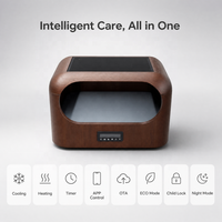 Maison intelligente pour animaux USMILEPET avec circulation d'eau, refroidissement et chauffage, panneau tactile LED, grain de noyer, lit pour chien et chat