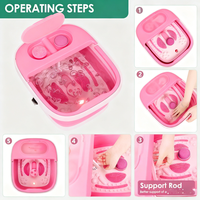 Bain de pieds pliable avec roulettes, lumière rouge, bol de pédicure, exfoliant pour les pieds, chauffage à bulles, télécommande sans fil, massage des pieds vibrant
