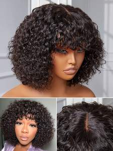 Naturel Noir 180% Densité HD Dentelle Crépus Bouclés <span class=keywords><strong>Bob</strong></span> Perruque Jerry Curl Super Réaliste Look Court 3x1 Pas Cher Super Simple Dessiné Humain - Product Image 3