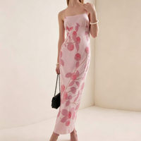 Robe longue personnalisée pour femme, en satin doux, imprimé floral rose, respirante, taille naturelle, pour l'automne et l'été, idéale au quotidien