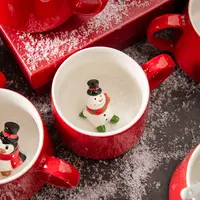 Tasse à eau rouge avec couvercle et cuillère, tasse en céramique, design créatif, animal 3D, bonhomme de neige, gobelet de Noël