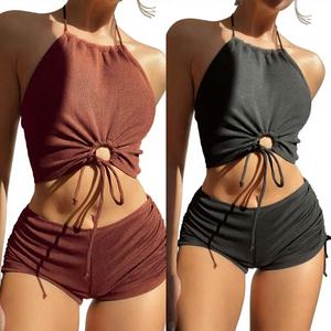 Nuevo Conjunto de Bikini de 2 Piezas 2026: Bragas Boxer de Secado Rápido con Cuello en V y Lazos Delanteros, Diseño Conservador con Aberturas y Cintura Hueca, Spandex/Poliéster Digital - Product Image 4