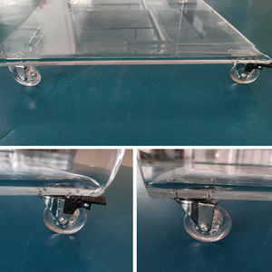 Rõ ràng <span class=keywords><strong>Acrylic</strong></span> Cán TV đứng trên bánh xe di chuyển <span class=keywords><strong>Acrylic</strong></span> giao diện điều khiển Bảng lucite Bàn cà phê với bánh xe và kệ - Product Image 6