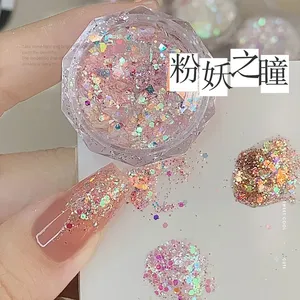 MingLee 4Jars/set Mermaid Sparkle Nail <b>Art</b> Glitter Ultra-Thin Laser Flakes Holographic <b>Sequins</b> Dual-End Nail Pusher Tool Square - Product Image 3