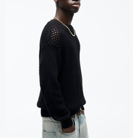 Pull en maille noire surdimensionné pour homme, respirant, ajouré, décontracté, à manches longues, avec couleur personnalisable disponible