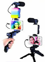 Kit de vlogging pour smartphone AY49 RGB, trépied, support de téléphone, mini microphone, éclairage LED, kit de démarrage pour TikTok, diffusion en direct, vidéo YouTube