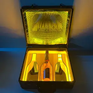 Wholesale custom LOGO VIP display carry case acrylic 3 bottles champagne box flashing LED bottle presenter for bar nightclub