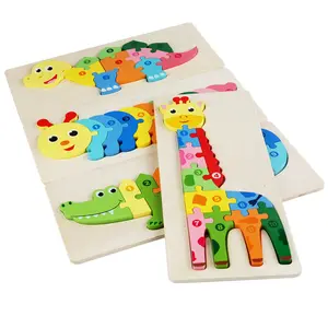 Hot Selling 3D Colorful Wooden Puzzle Toys Educational Animal Jigsaw Sets for Kids Cartoony Toy for Unisex Toddlers