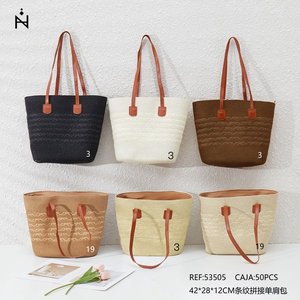 Borsa a tracolla patchwork a righe 42x28x12 cm per donna, tote casual - Product Image 2