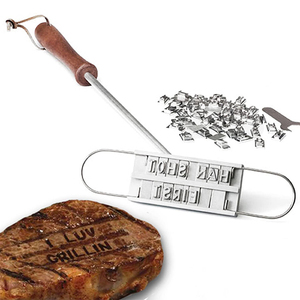 BBQ <span class=keywords><strong>Barbecue</strong></span> Fer à marquer en métal personnalisé avec 55 X lettres et 8 espaces Signature Nom Marquage Timbre Outil pour Viande Steak Burger - Product Image 1