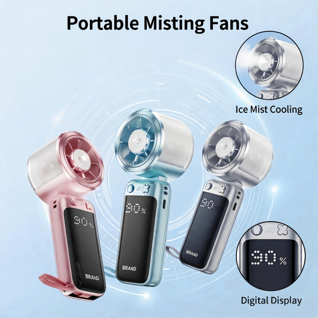 Handheld Mist Fan 4000mAh Portable Cooling Fan USB Rechargeable Personal Fan with Power Bank Function