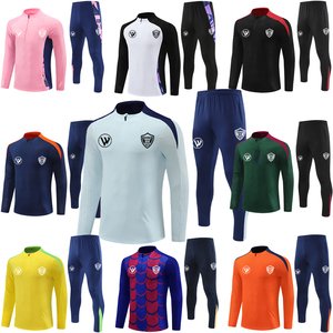 24 25工場卸売 メンズ 100% ポリエステル 通気性 速乾性 長袖 スウェットスーツセット ジャージ カスタムサッカー スウェットシャツ - Product Image 3