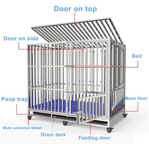 Yüksek kaliteli kare tüp paslanmaz çelik evcil hayvan kafesi tekerlekler ile köpek kafesi köpek sandık - Product Image 4