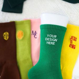Unisex Cotton <b>Socks</b> with Custom Embroidered Text Logo Knitted Bachelorette Party <b>Gift</b> Digital Printing on Cuff - Product Image 5