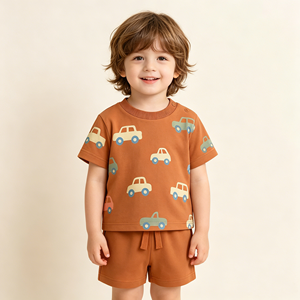 Conjunto de Verano para Niños, 2 Piezas, Camiseta y Pantalones Cortos de Algodón con Estampado de Caricaturas, Personalizable con Logotipo OEM ODM, Ropa Casual Infantil - Product Image 1