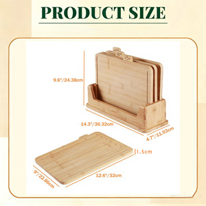 Bamboo Cutting Board <b>Set</b> 4 Piece With Base Rectangular Multifunctional Kitchen Chopping Block - Product Image 4